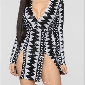 Dance Floor Diva Sequin Mini Dress - Black/White